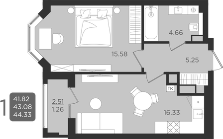 Квартира 43,1 м², 1-комнатная - изображение 1
