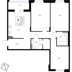 Квартира 86 м², 3-комнатная - изображение 2