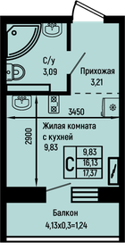 Квартира 17,4 м², студия - изображение 1