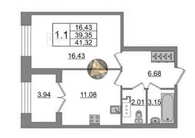 Квартира 39,4 м², 1-комнатная - изображение 1