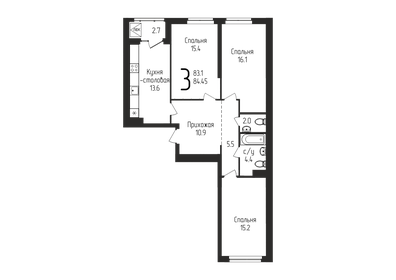Квартира 84,5 м², 3-комнатная - изображение 1