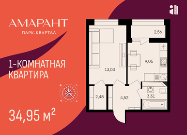 Квартира 35 м², 1-комнатная - изображение 1