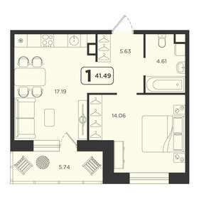 Квартира 41,5 м², 1-комнатная - изображение 1