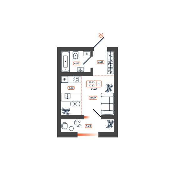 26,4 м², квартира-студия 5 220 020 ₽ - изображение 27