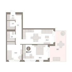 Квартира 89,5 м², 2-комнатная - изображение 2