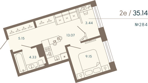 Квартира 35,1 м², 1-комнатные - изображение 1