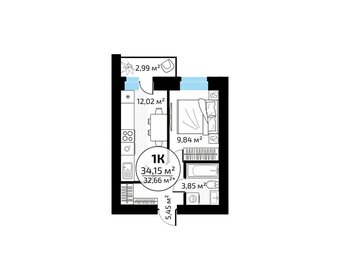 Квартира 34,2 м², 1-комнатная - изображение 1