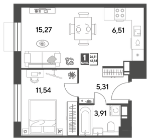Квартира 42,5 м², 1-комнатная - изображение 1