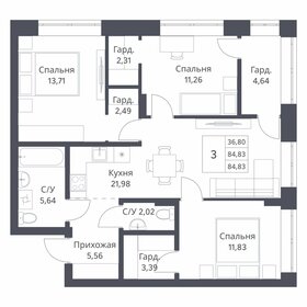 Квартира 84,8 м², 3-комнатная - изображение 1