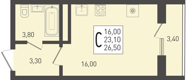 Квартира 26,5 м², студия - изображение 1