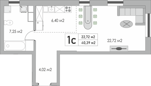 Квартира 40,4 м², 1-комнатная - изображение 1