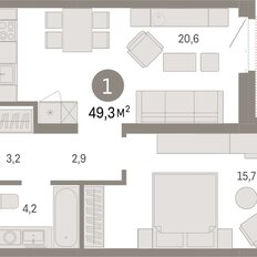 Квартира 49,3 м², 1-комнатная - изображение 3
