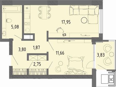 Квартира 44,3 м², 1-комнатная - изображение 1