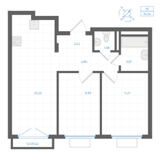 Квартира 54,5 м², 2-комнатная - изображение 2