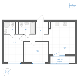 Квартира 55,6 м², 2-комнатная - изображение 1