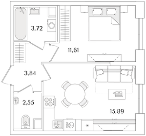 Квартира 37,6 м², 1-комнатная - изображение 1