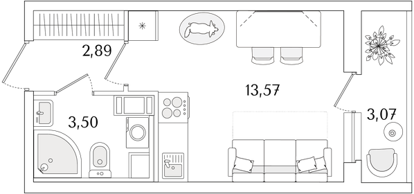 Квартира 21,5 м², студия - изображение 1