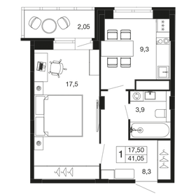 Квартира 41,1 м², 1-комнатная - изображение 1