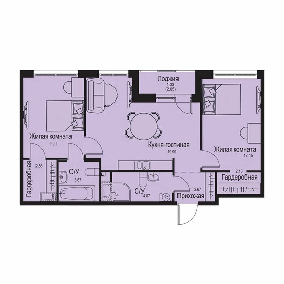 55 м², 2-комнатная квартира 11 500 000 ₽ - изображение 97