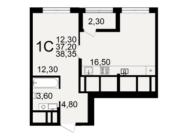 Квартира 38,4 м², 1-комнатная - изображение 1