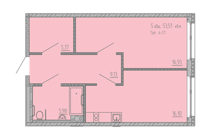 Квартира 52,7 м², 1-комнатные - изображение 1