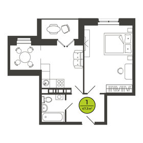 Квартира 47,3 м², 1-комнатная - изображение 1