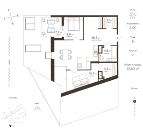 Квартира 83,6 м², студия - изображение 1