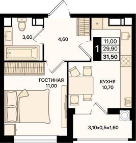 Квартира 31,5 м², 1-комнатная - изображение 1