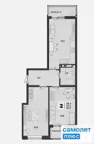 Квартира 60,1 м², 2-комнатная - изображение 1