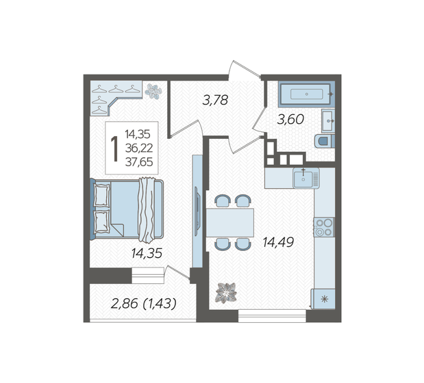 37,7 м², 1-комнатная квартира 5 609 850 ₽ - изображение 18