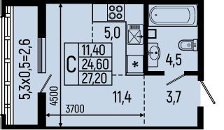 Квартира 27,2 м², студия - изображение 1