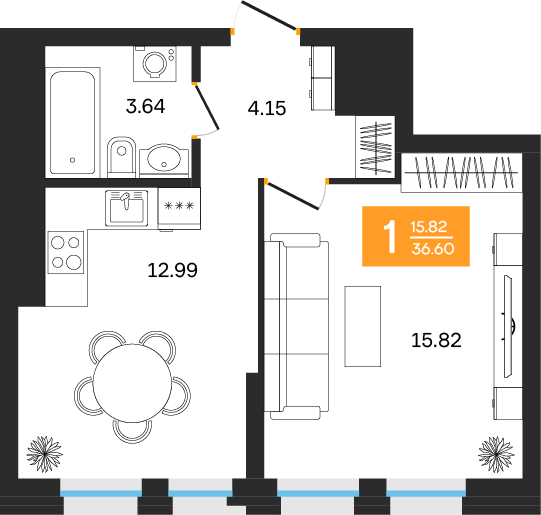 40,5 м², 1-комнатная квартира 8 100 000 ₽ - изображение 110