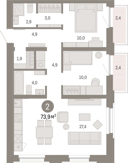 92,6 м², 3-комнатная квартира 9 299 000 ₽ - изображение 21