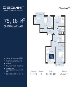 Квартира 75,2 м², 3-комнатная - изображение 1