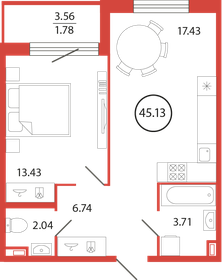 Квартира 45,1 м², 1-комнатная - изображение 1