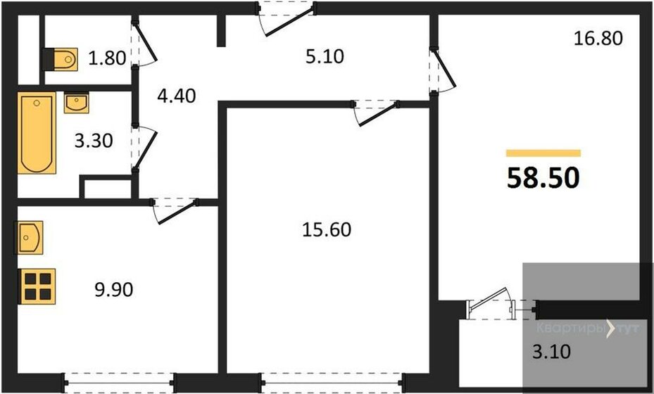 52,1 м², 2-комнатная квартира 8 500 000 ₽ - изображение 66