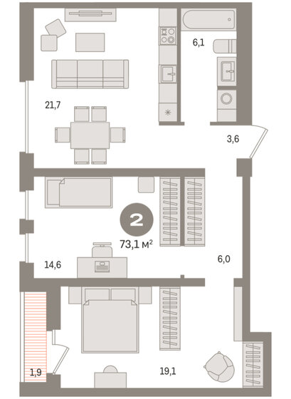 60 м², 2-комнатная квартира 7 450 000 ₽ - изображение 98