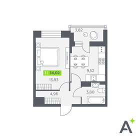 Квартира 34 м², 1-комнатная - изображение 1