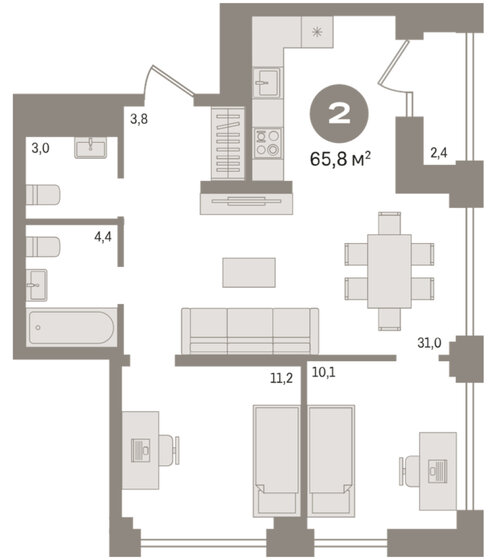 53,8 м², 2-комнатная квартира 9 900 000 ₽ - изображение 115