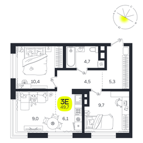 Квартира 49,7 м², 3-комнатная - изображение 1