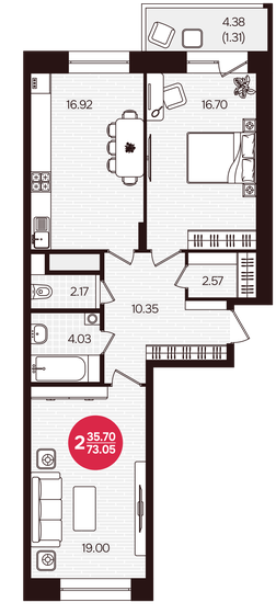 72 м², 2-комнатная квартира 10 600 000 ₽ - изображение 93