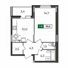 Квартира 39 м², 1-комнатная - изображение 1