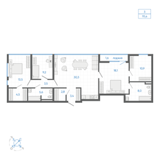 Квартира 111,4 м², 3-комнатная - изображение 2