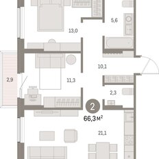 Квартира 66,3 м², 2-комнатная - изображение 3