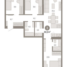 Квартира 90,9 м², 3-комнатная - изображение 3