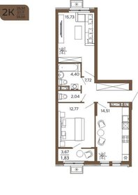 Квартира 59 м², 2-комнатная - изображение 1