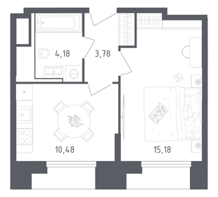Квартира 33,6 м², 1-комнатные - изображение 1