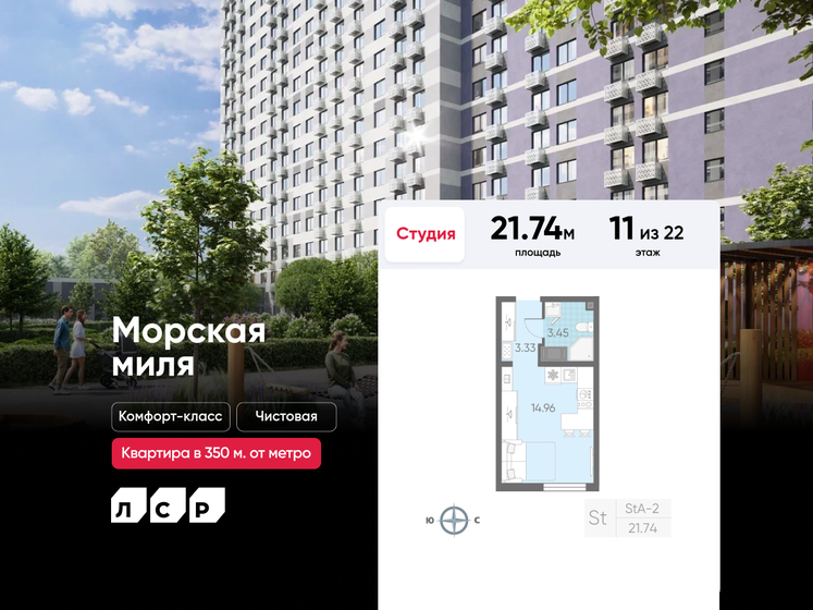 21,7 м², квартира-студия 6 632 874 ₽ - изображение 36