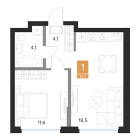 Квартира 38,3 м², 1-комнатная - изображение 1