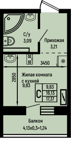 Квартира 17,4 м², студия - изображение 1